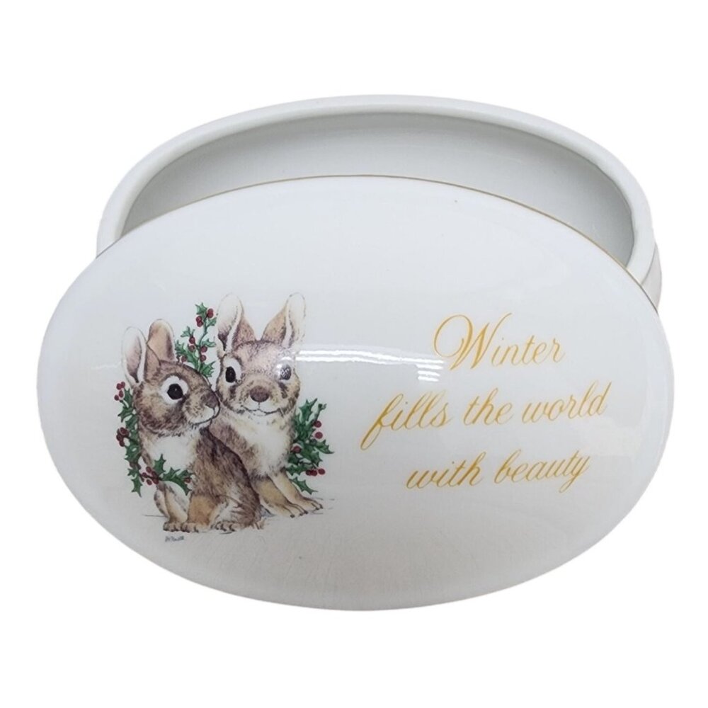 Vintage Designer Collection A Christmas Keepsake Porcelain Trinket Box Bunnies